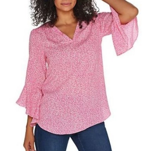 Belle by Kim Gravel Tops - Belle by Kim Gravel Flutter-Sleeve V-Neck Blouse